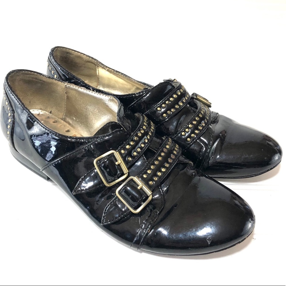 Libby Edelman patent buckles lace up shoes 7.5